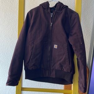 Womens Carhartt loose fit washed duck insulated jacket Maroon